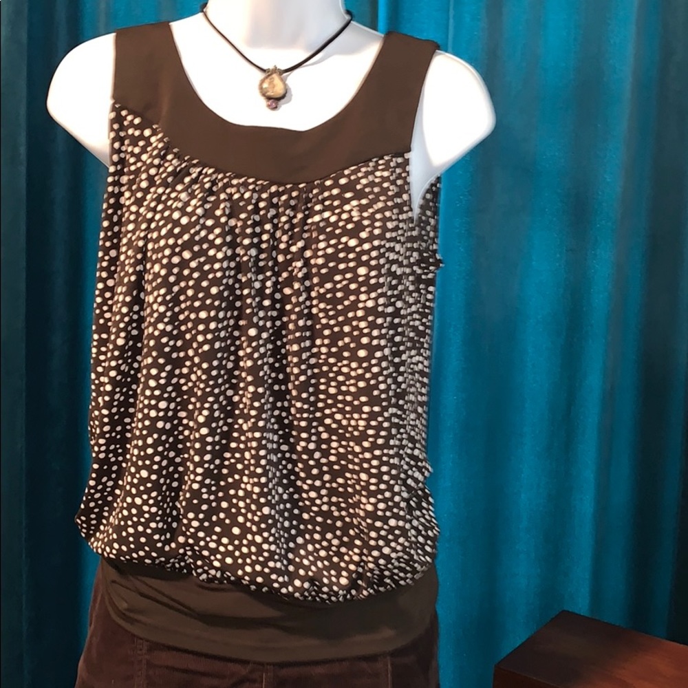 BCX Polka dot brown and white sleeveless top.